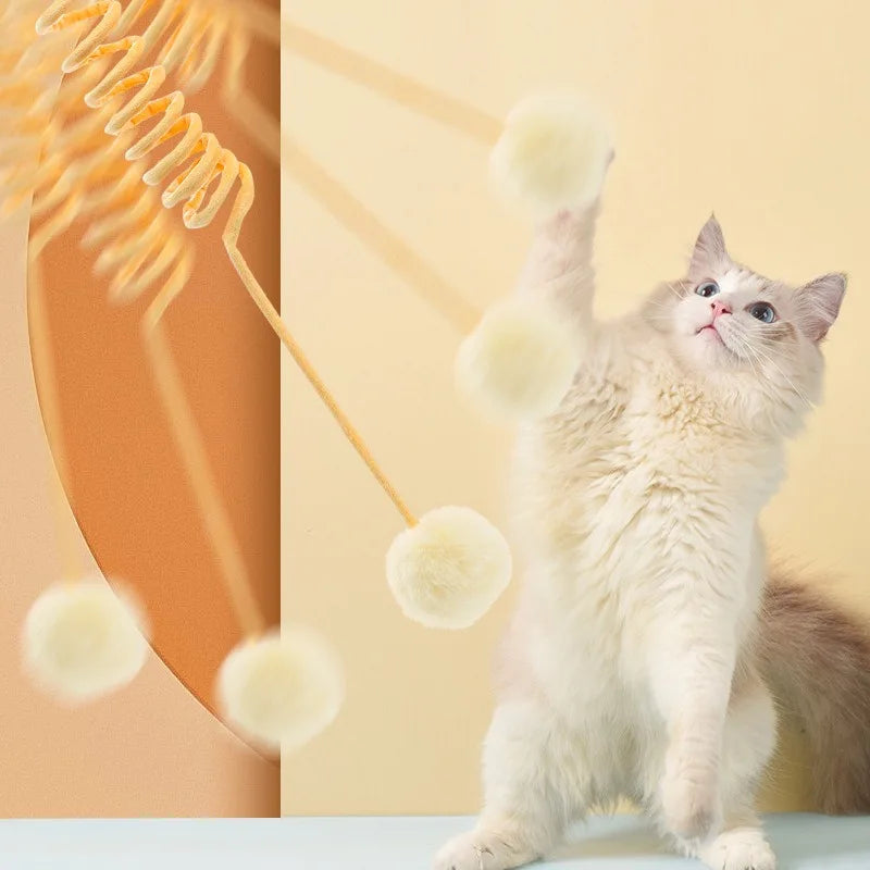 Colorful Spring Cat Toy Ball – Suction Cup Door Hanger