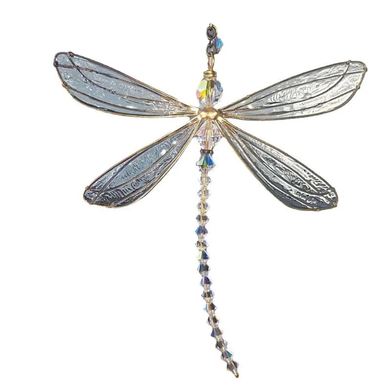 Dragonfly Suncatcher Pendant – Metal Wings & Crystal Window Decor