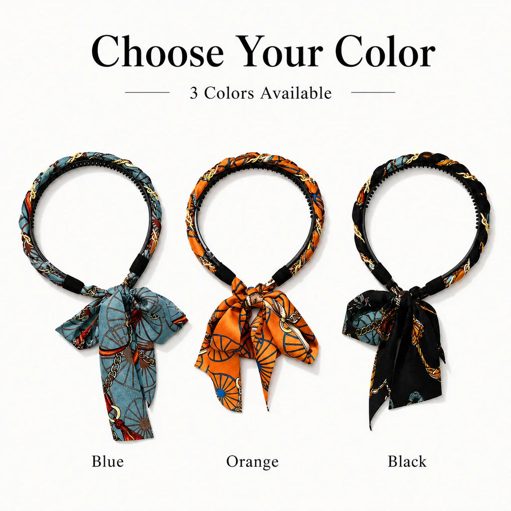 Women's Printed Scarf Bow Headband – Non-Slip Braided Hairband