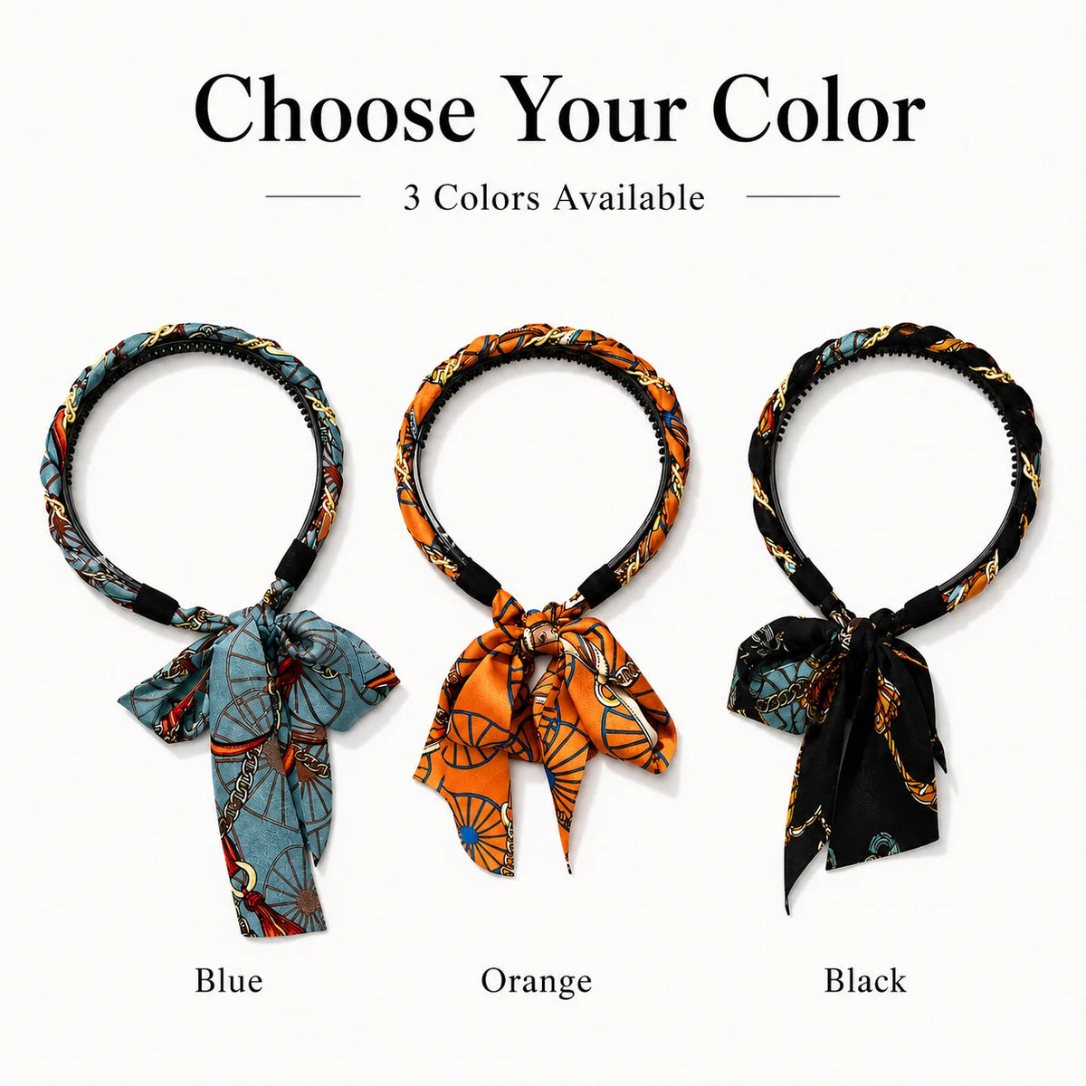 Women's Printed Scarf Bow Headband – Non-Slip Braided Hairband