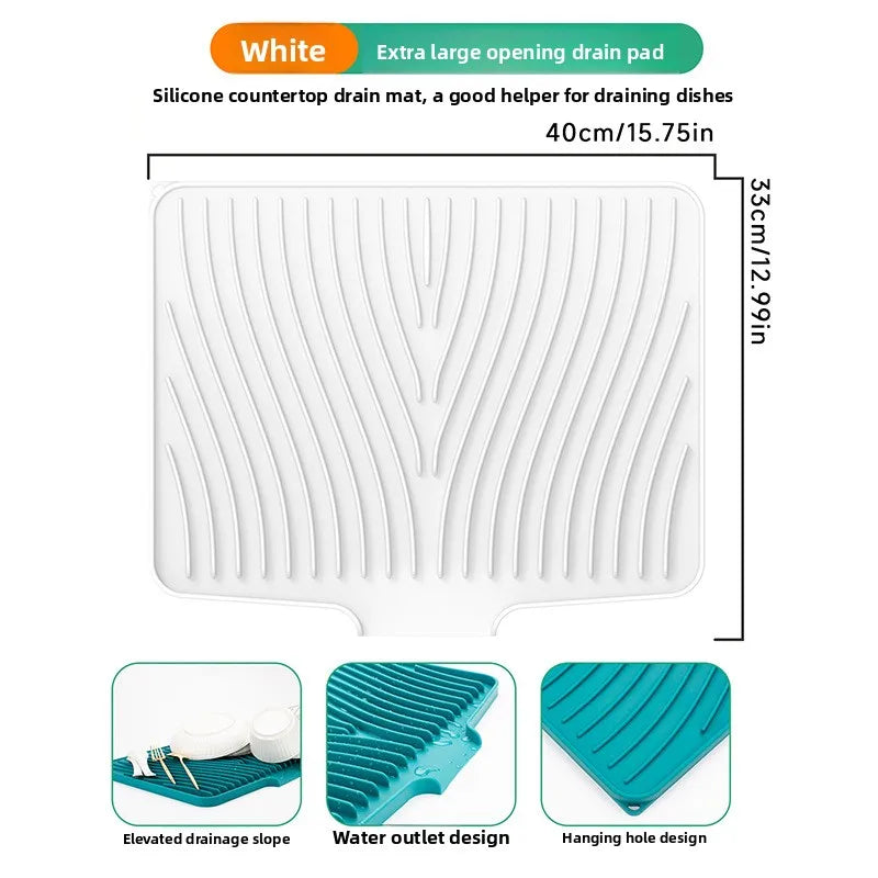 Silicone Dish Drying Mat – Food-Grade Sloped Drain Pad 40/50CM