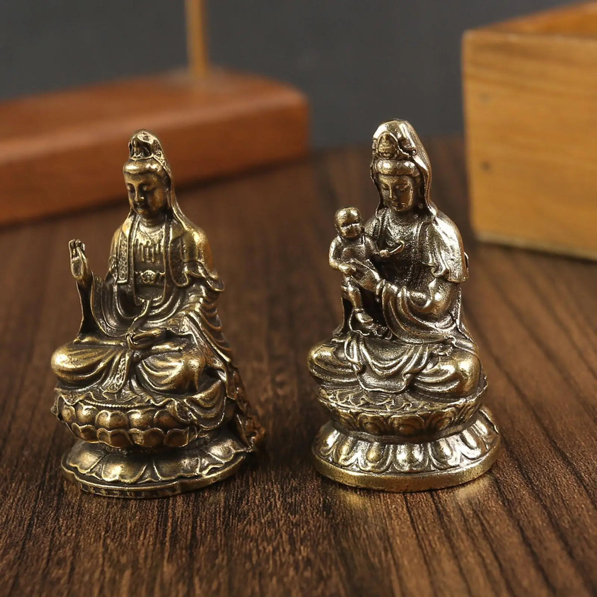 Mini Brass Guanyin Statue | Buddhist Figurine Feng Shui Decor