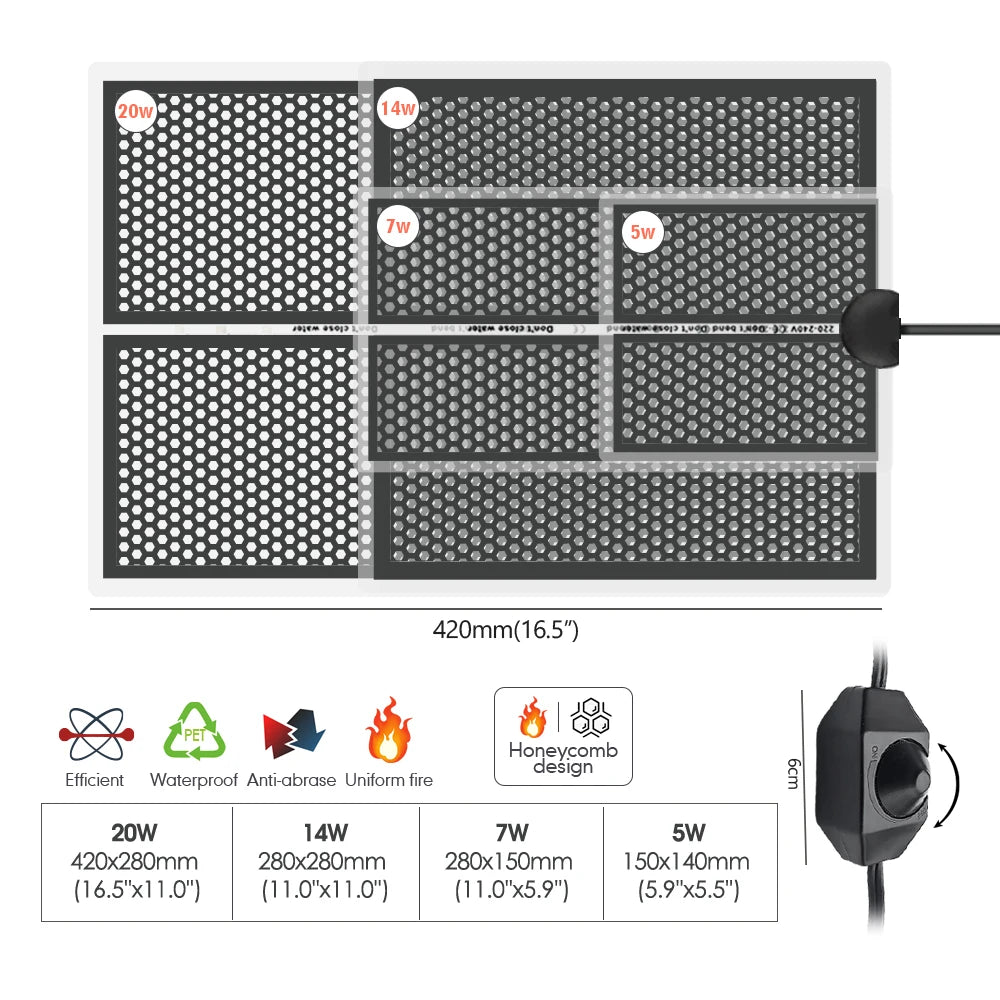 Reptile & Seedling Heating Pad 5–20W | Waterproof Under Tank Mat