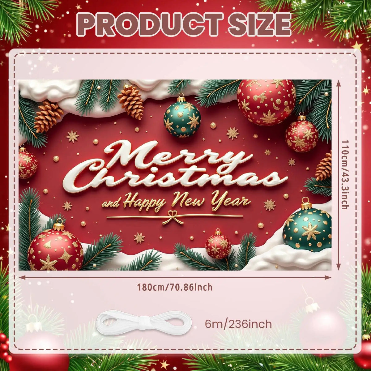 Christmas Polyester Photo Banner – Green Pine Holiday Decor