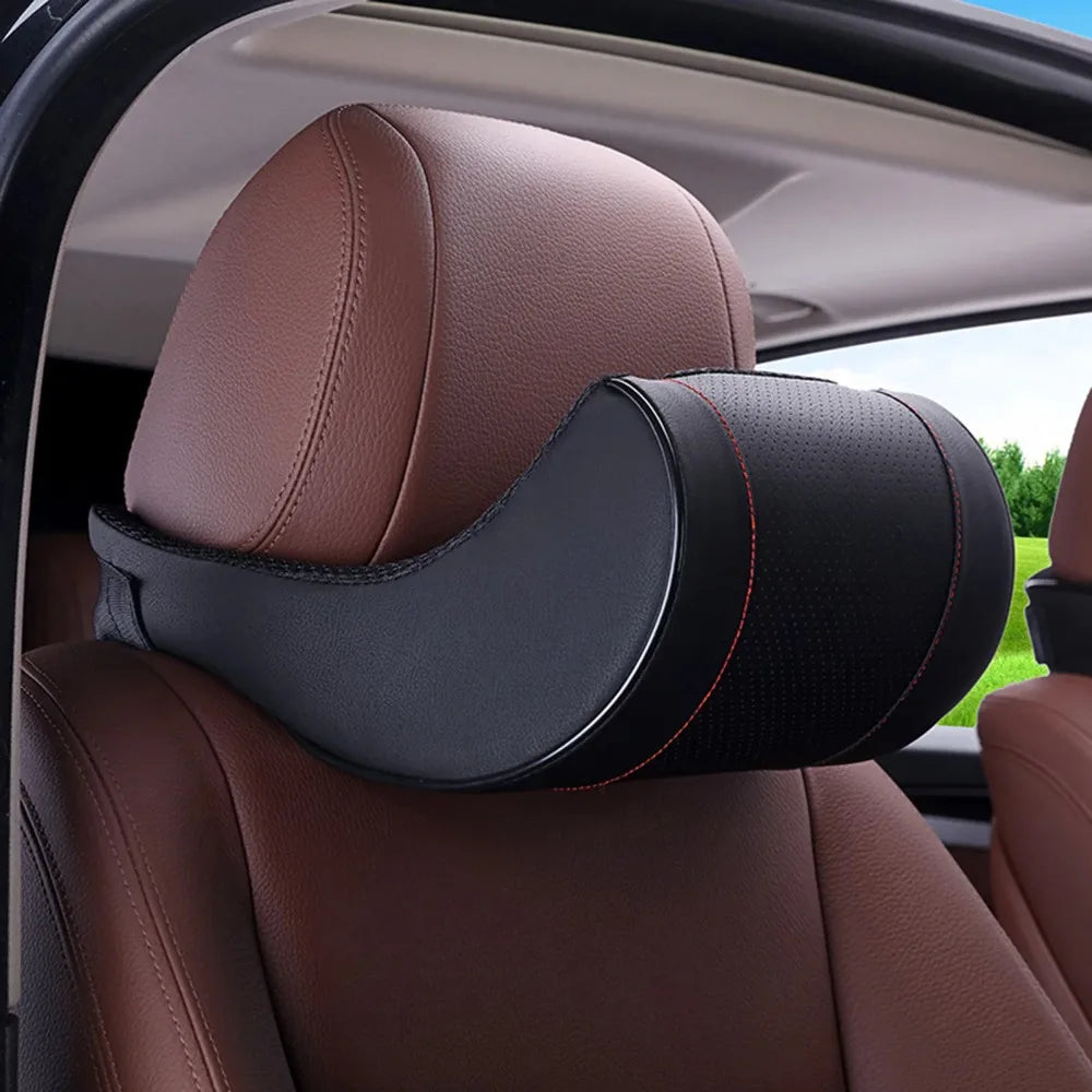 Memory Foam Car Neck Pillow – PU Leather Headrest Cushion