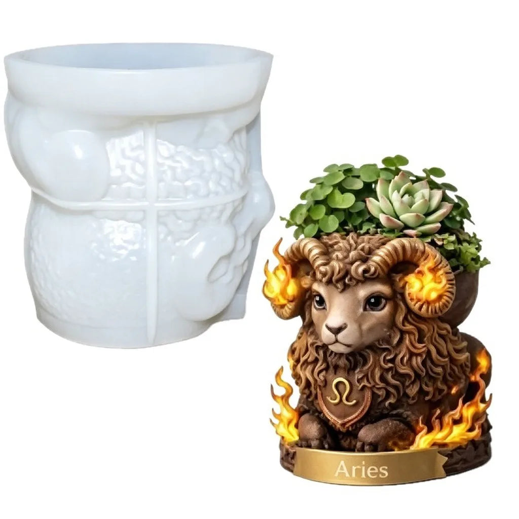 Aries Ram Silicone Pottery Mold – 3D DIY Planter Craft Mold