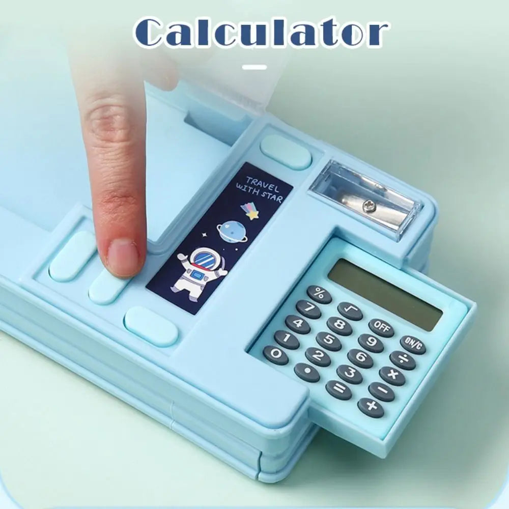 Double Layer Pencil Case with Calculator & Sharpener