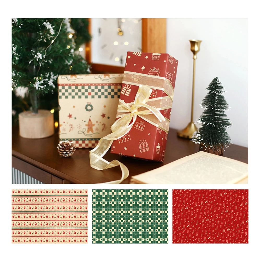6-Sheet Christmas Kraft Wrapping Paper – Elk, Santa & Snowman