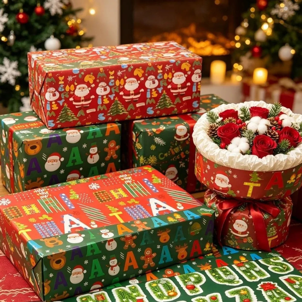 2-Pack Large Christmas Wrapping Paper Sheets – Santa & Tree