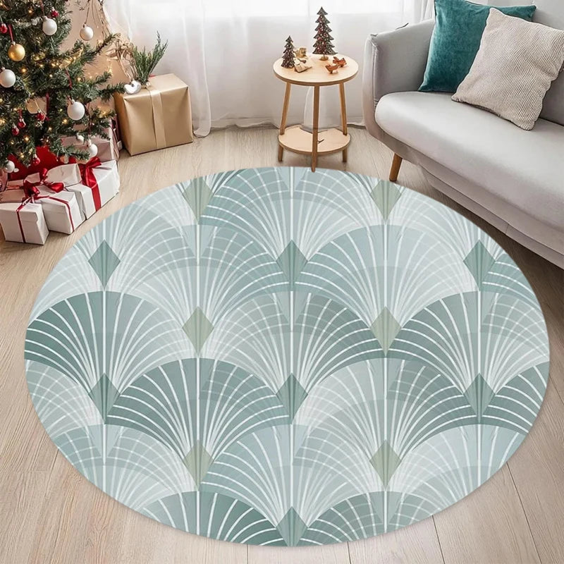 Green Abstract Line Art Area Rug – Modern Minimalist Floor Mat