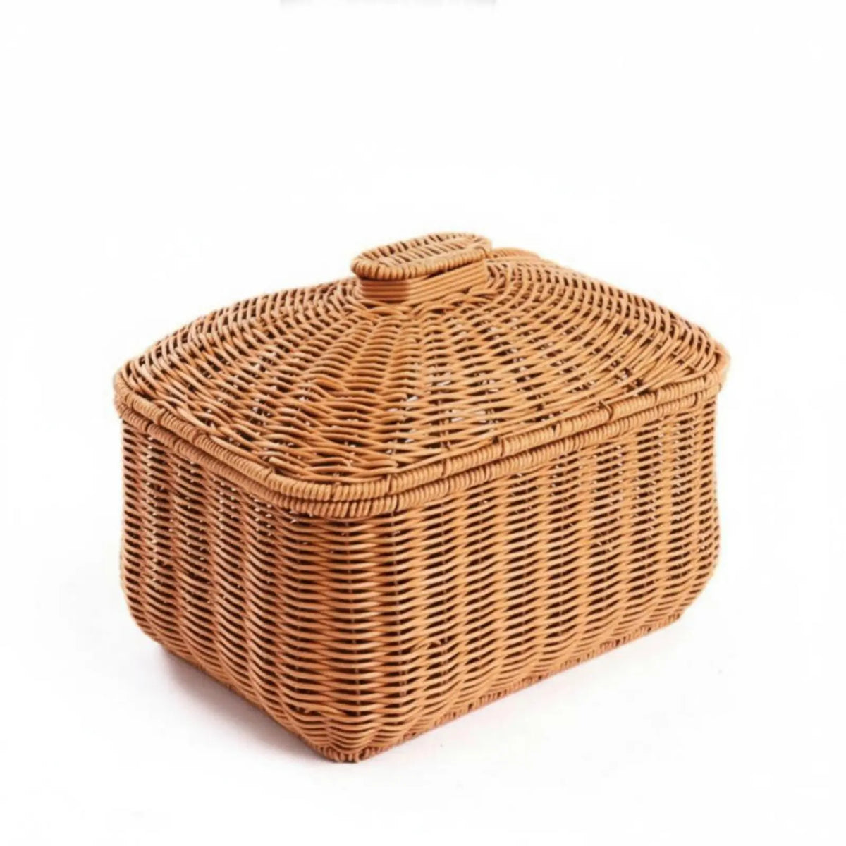 Round Rattan-Style Woven Basket with Lid | Aesthetic Storage Box