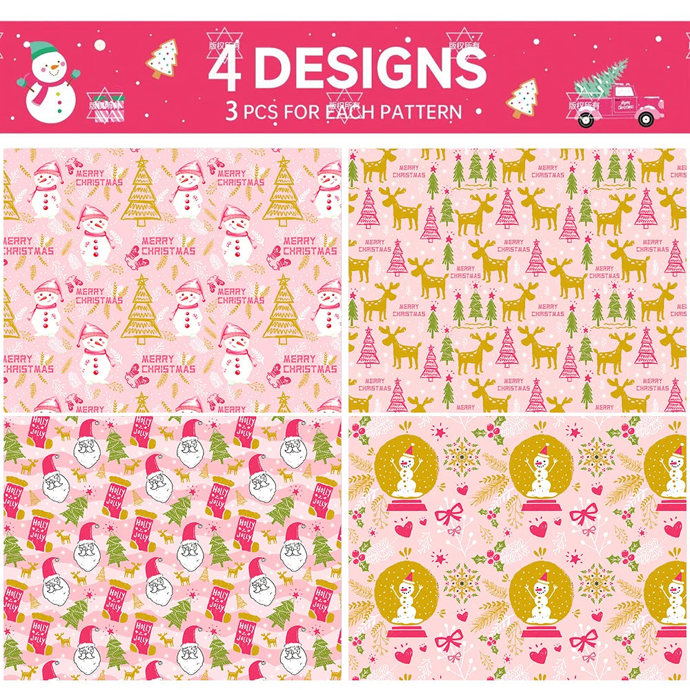 12-Sheet Christmas Gift Wrapping Paper Set – 4 Festive Designs