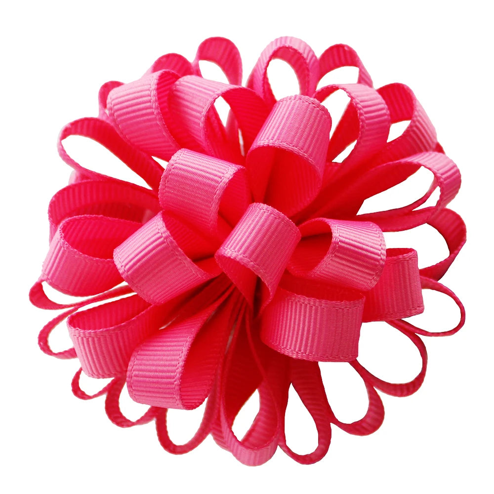 2-Pack Girls Grosgrain Ribbon Loopy Puff Hair Bow Clips