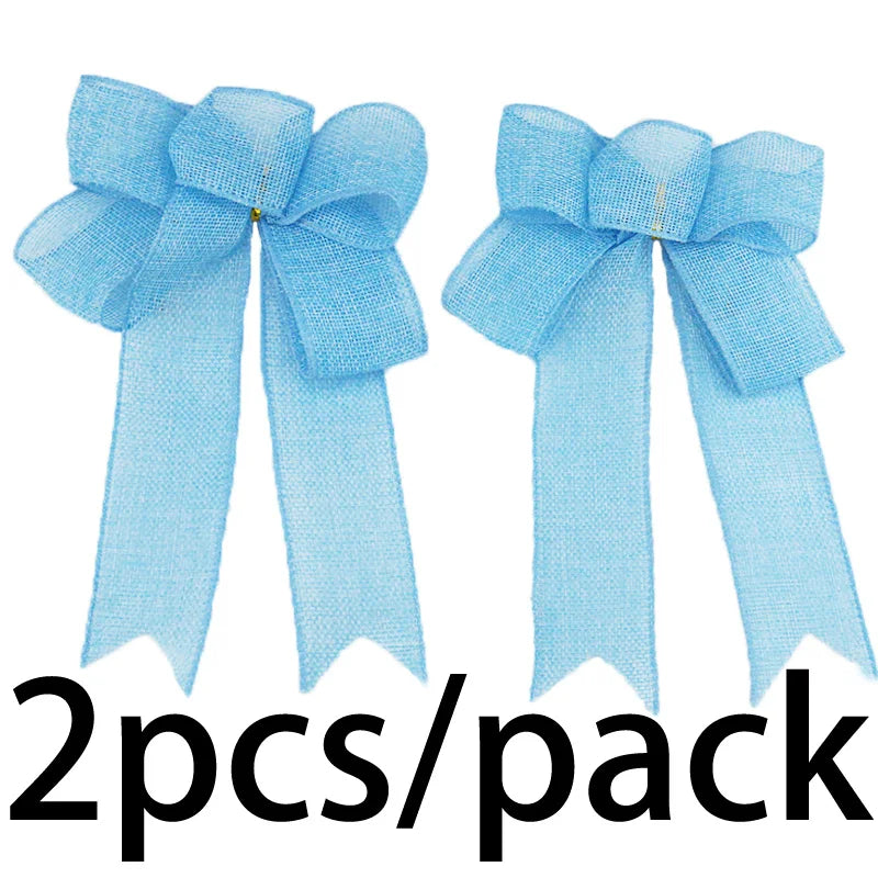 Linen Ribbon Bow Christmas Wreath & Tree Decoration – 2-Pack
