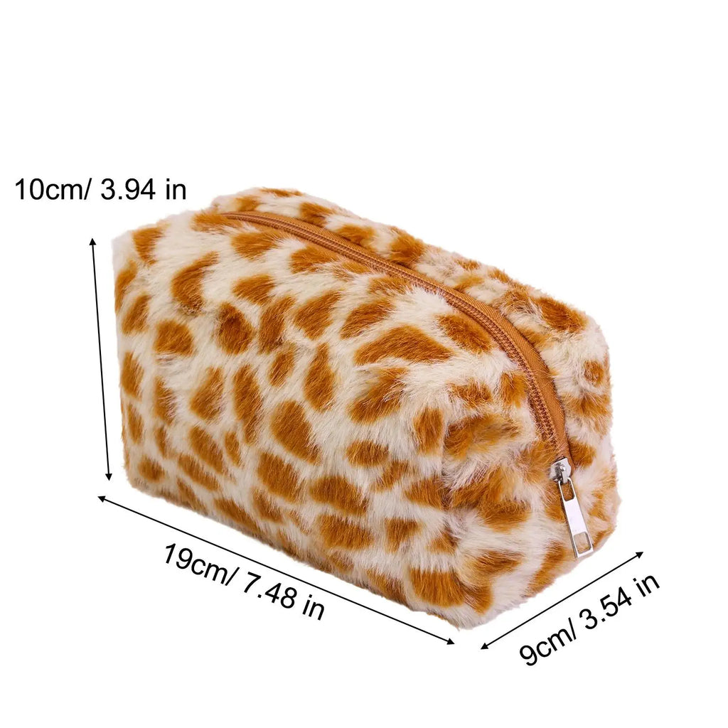 Large Capacity Plush Leopard Pencil Case & Cosmetic Pouch