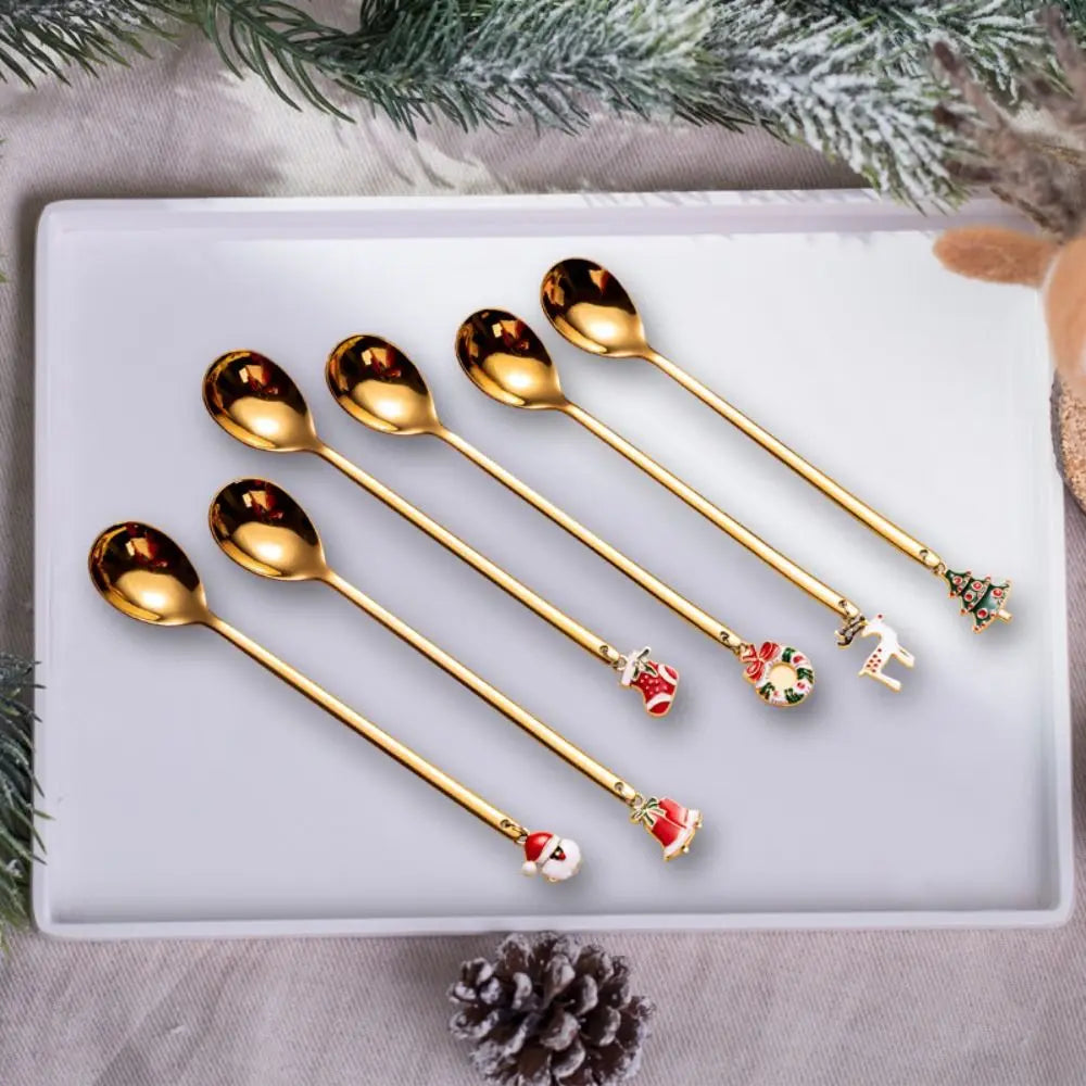 Christmas Coffee Spoon Set – Stainless Steel Holiday Pendants