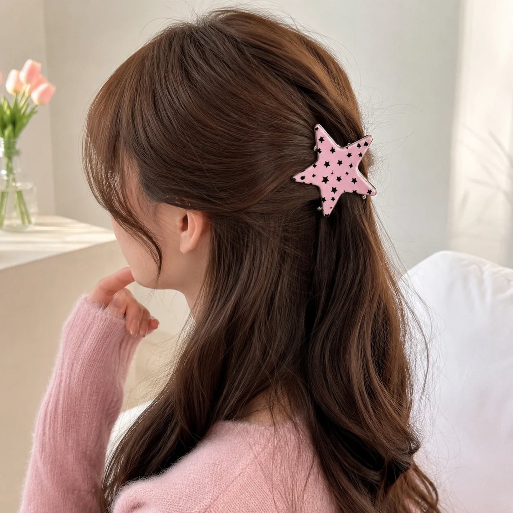 4-Pack Star Print Acrylic Hair Clips – Women's Barrettes Set
