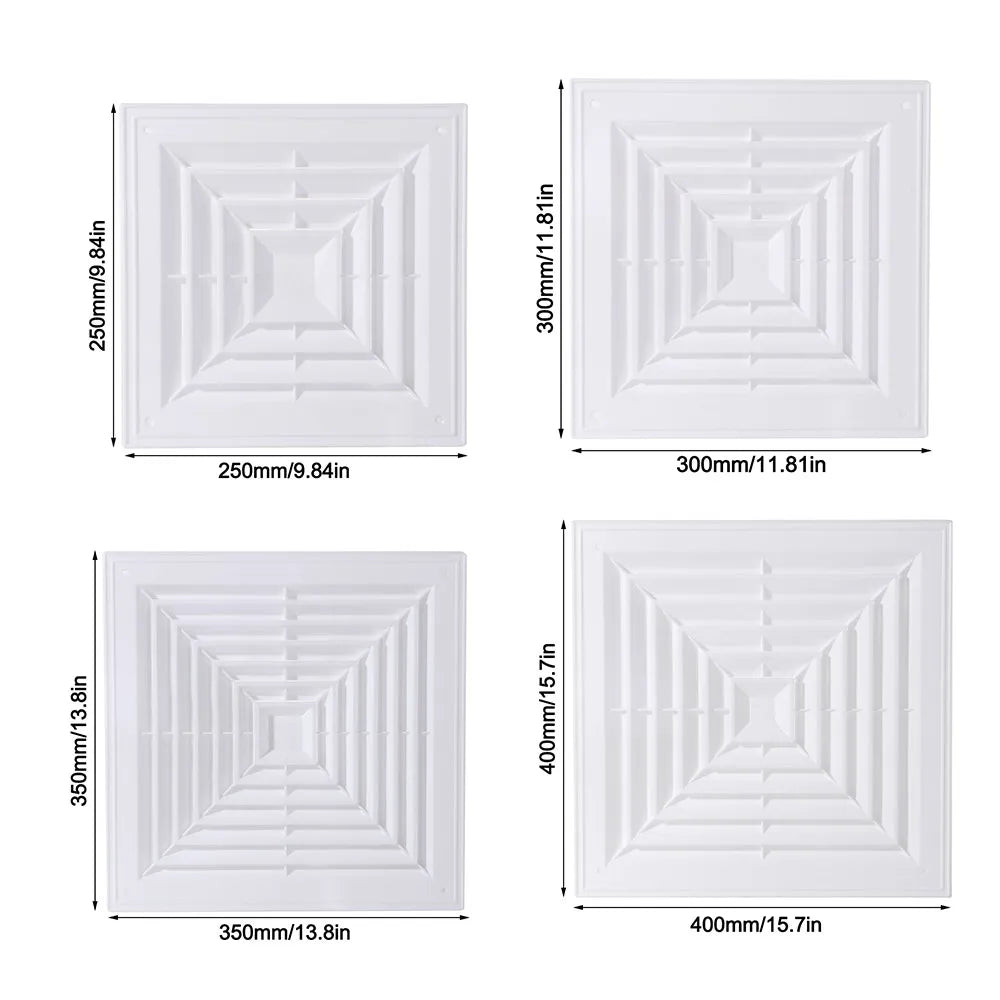 White Square Air Vent Grille – Silent Ceiling Ventilation Cover
