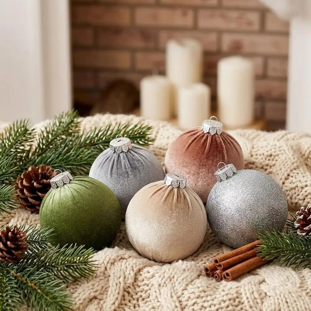 15-Pack Velvet Christmas Ball Ornaments with Ribbon Bow