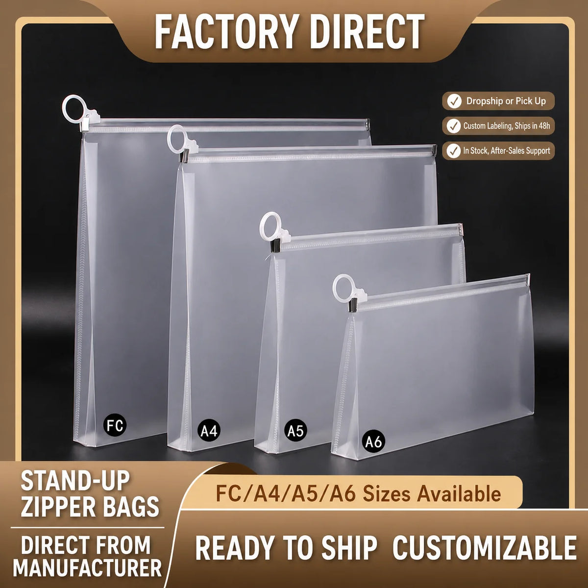 Stand-Up Frosted Zipper Pencil Bag & Document Organizer