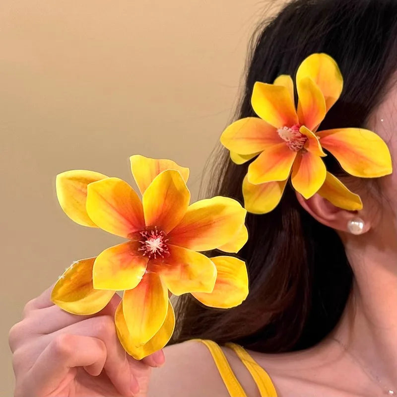 Yellow Oversized Flower Hair Clip – Floral Barrette for Women