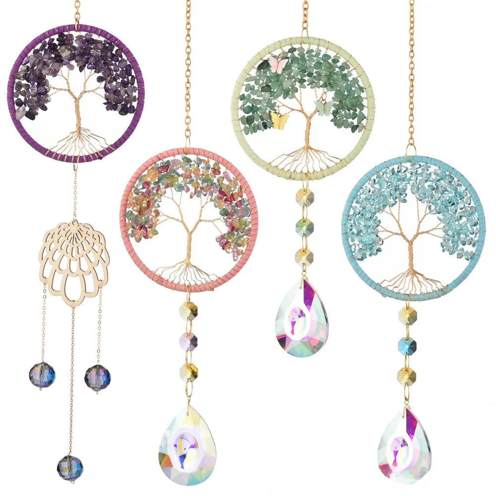 Tree of Life Crystal Suncatcher | Rainbow Prism Window Decor