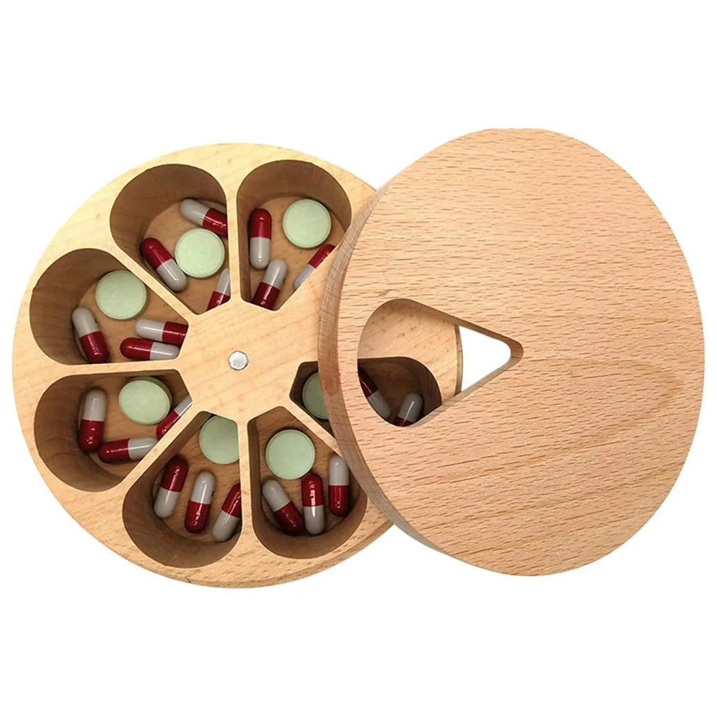 Solid Wood 7-Day Pill Organizer & Multipurpose Storage Box