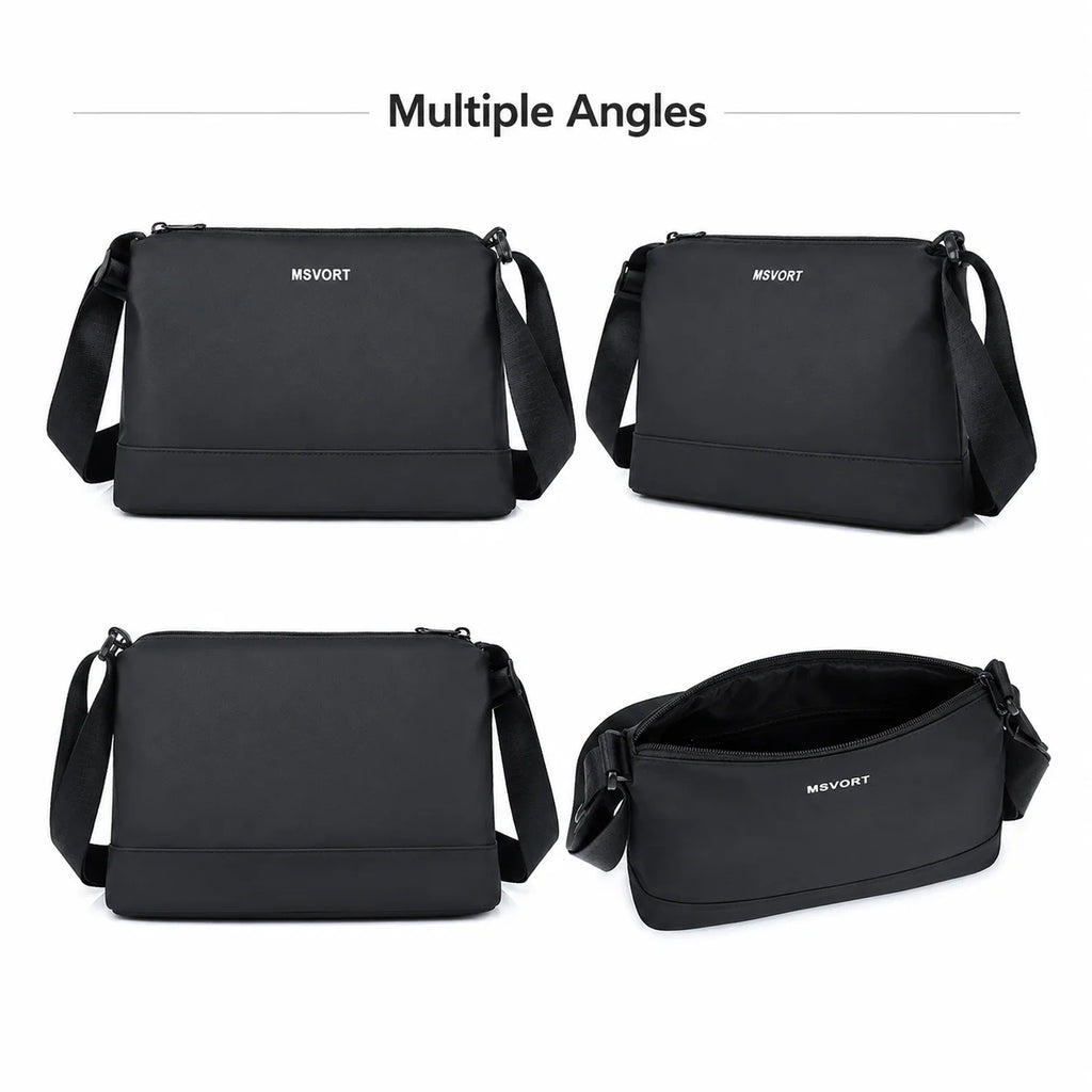Men's Lightweight Oxford Crossbody Shoulder Bag – Black