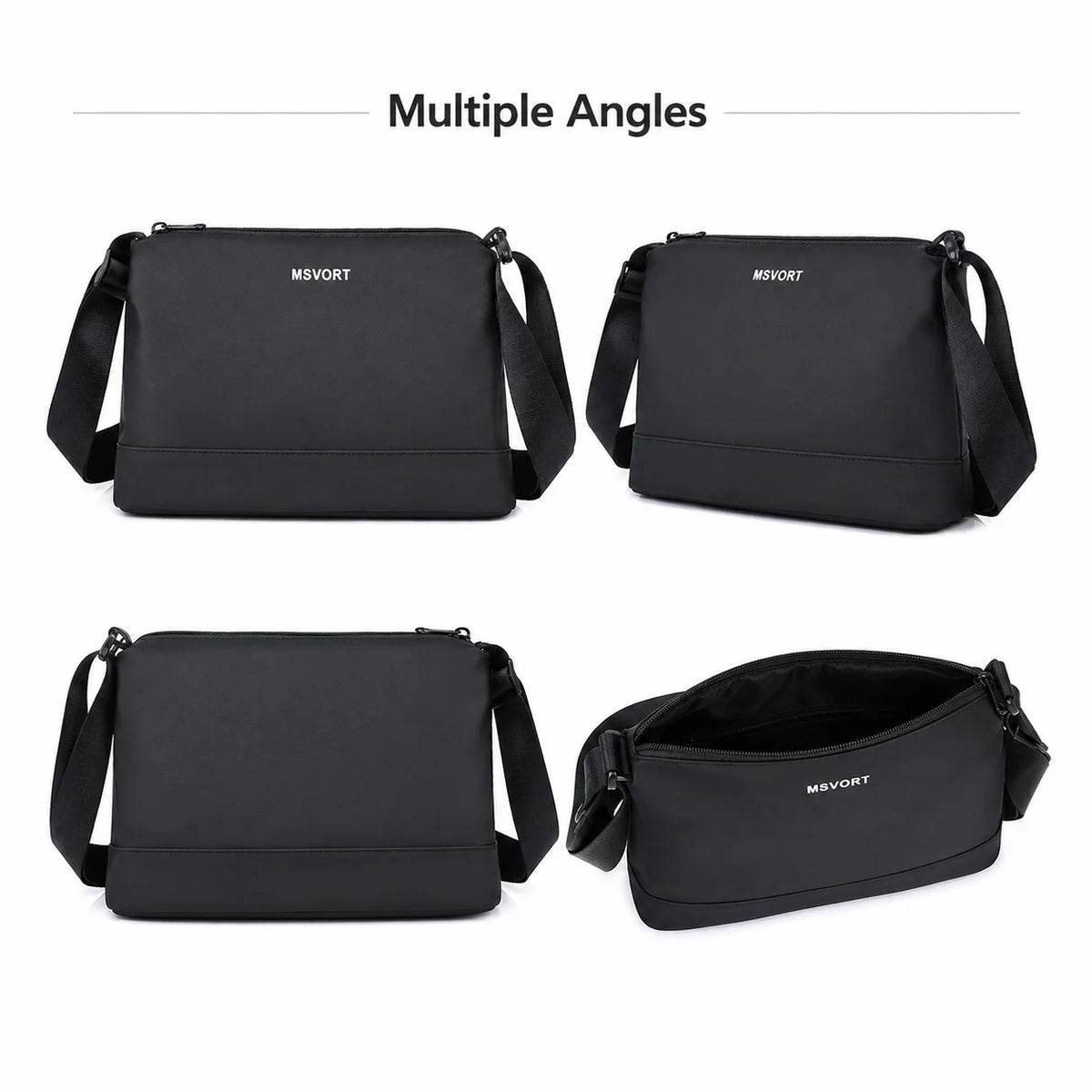 Men's Lightweight Oxford Crossbody Shoulder Bag – Black