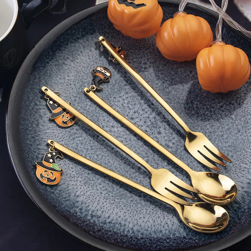 Halloween Stainless Steel Gold Cutlery Set – Spoon & Fork