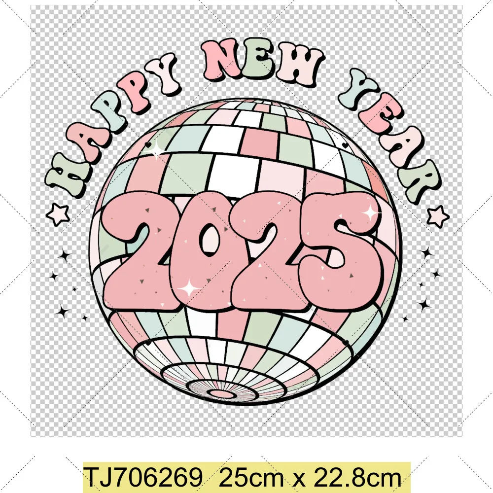 Hello 2025 Happy New Year Iron-On Heat Transfer Patch