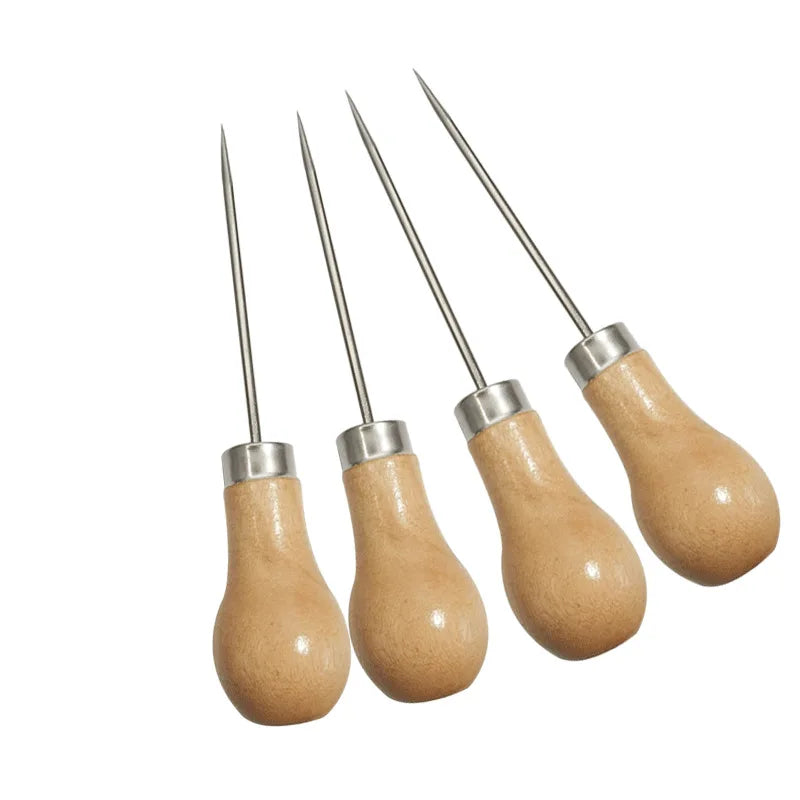 Leather Stitching Awl – Wood Handle Hole Punch Sewing Tool