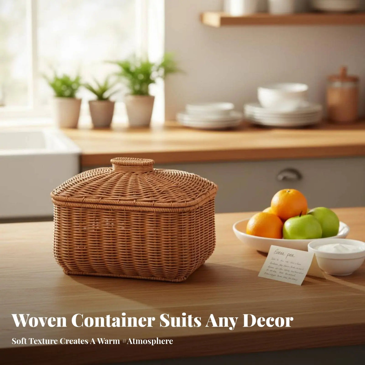 Round Rattan-Style Woven Basket with Lid | Aesthetic Storage Box