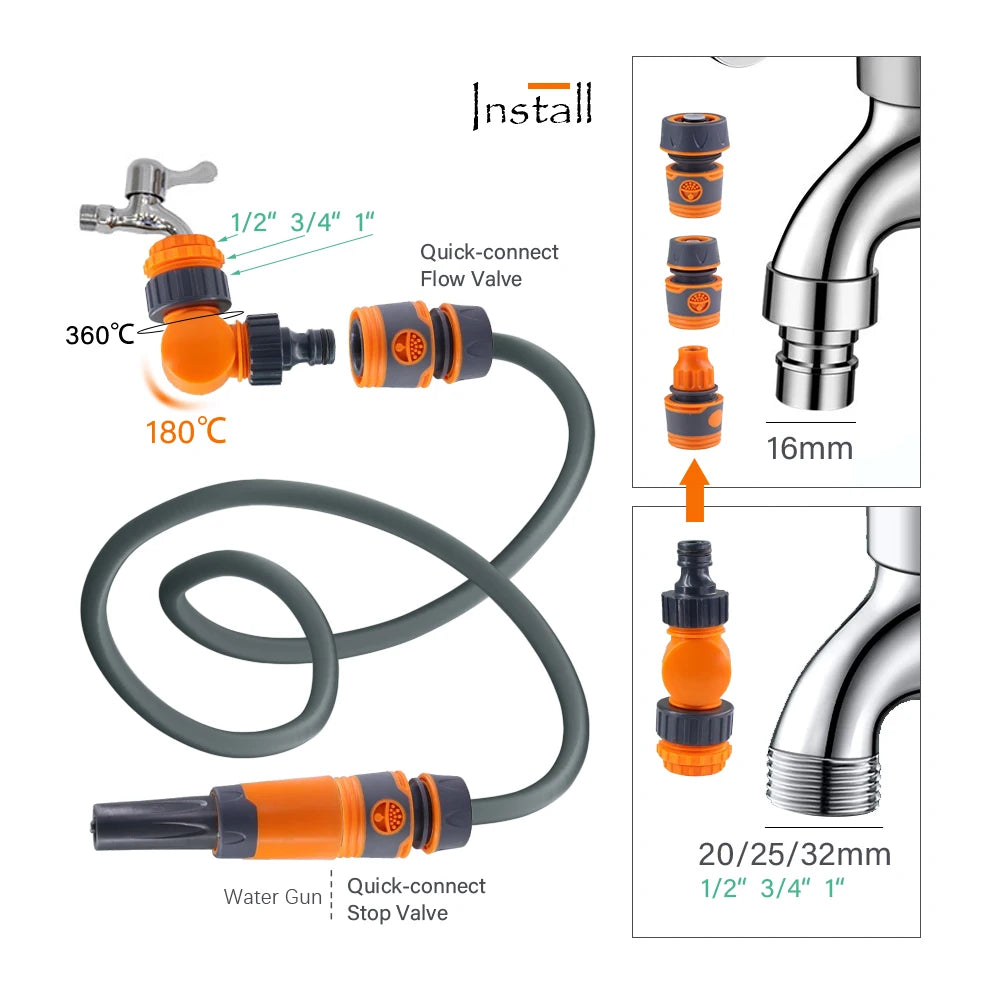 Quick Connect Garden Hose Nozzle Set 3/8" 1/2" 3/4"