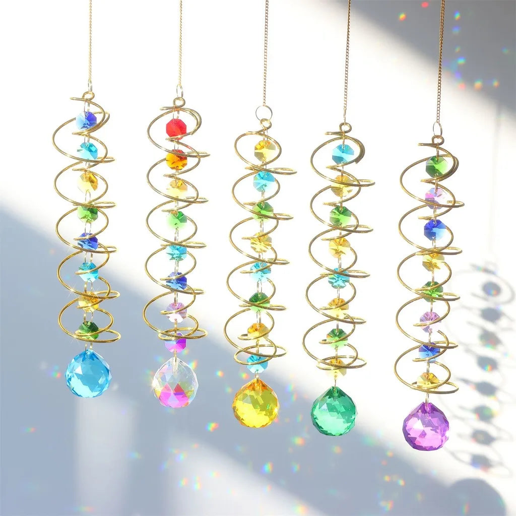 Crystal Spiral Sun Catcher – Rainbow Light Wind Spinner Decor