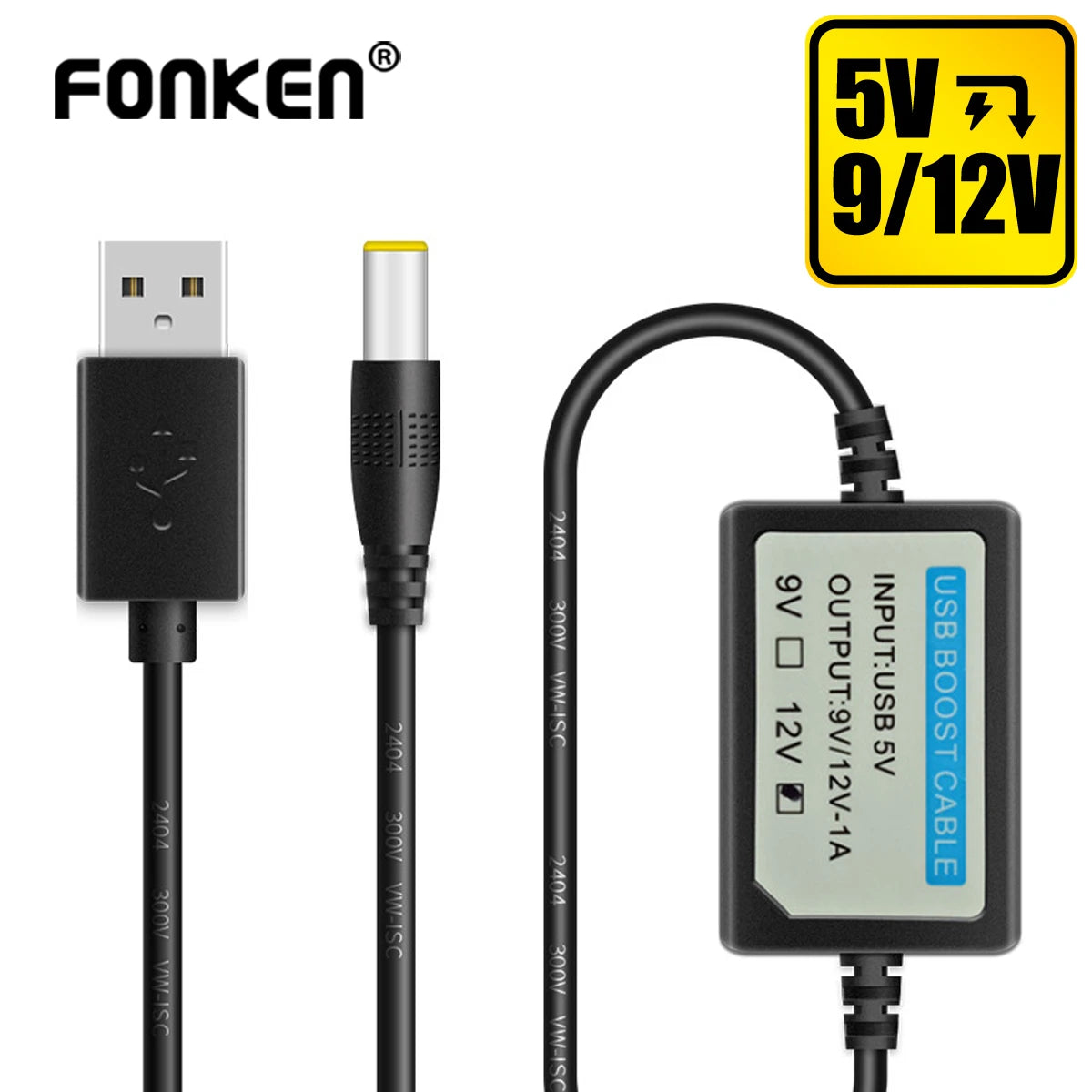 USB 5V to 9V/12V Boost Step-Up Power Converter Cable Adapter