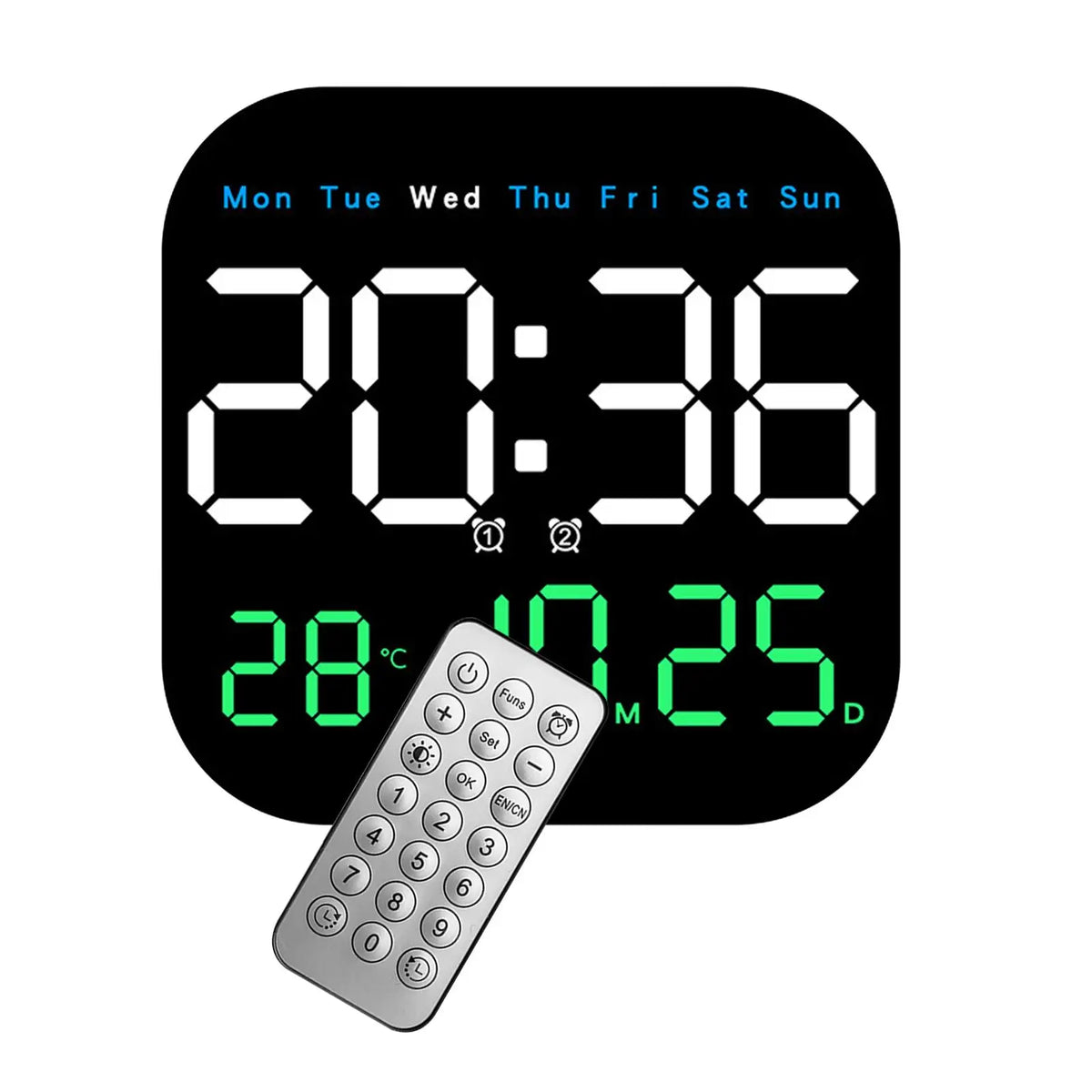 LED Digital Alarm Clock – Calendar, Temperature & Remote