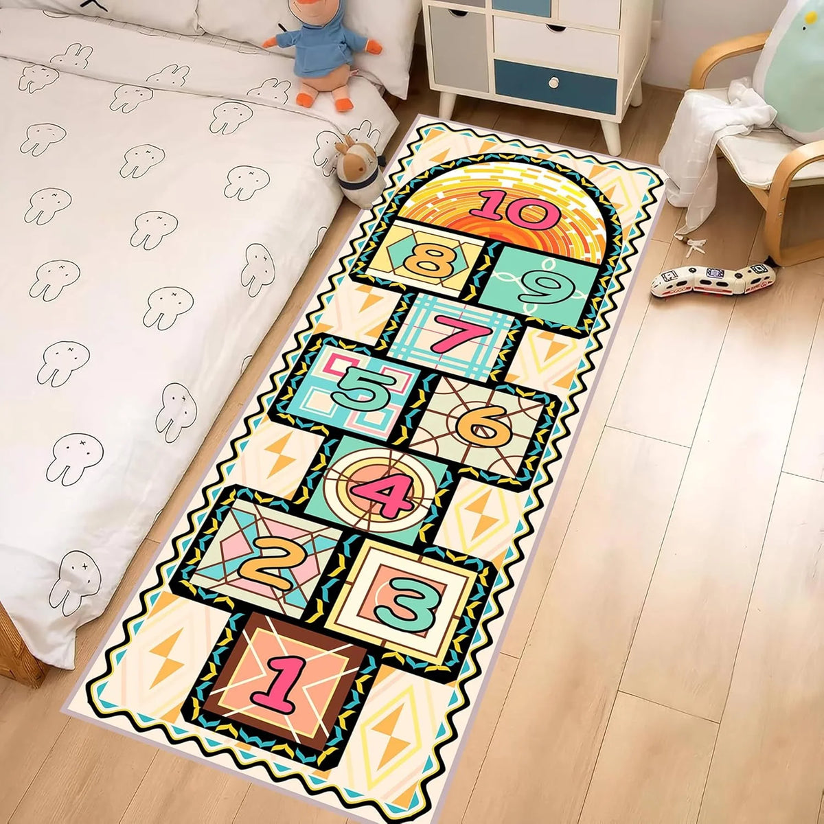Hopscotch Runner Rug – Colorful Numbers Anti-Slip Kids Carpet