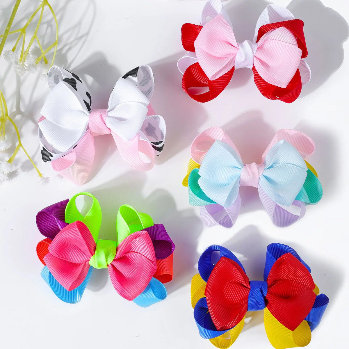12-Pack Kids Double Color Bow Hair Clips – 9cm Ribbon Hairpins