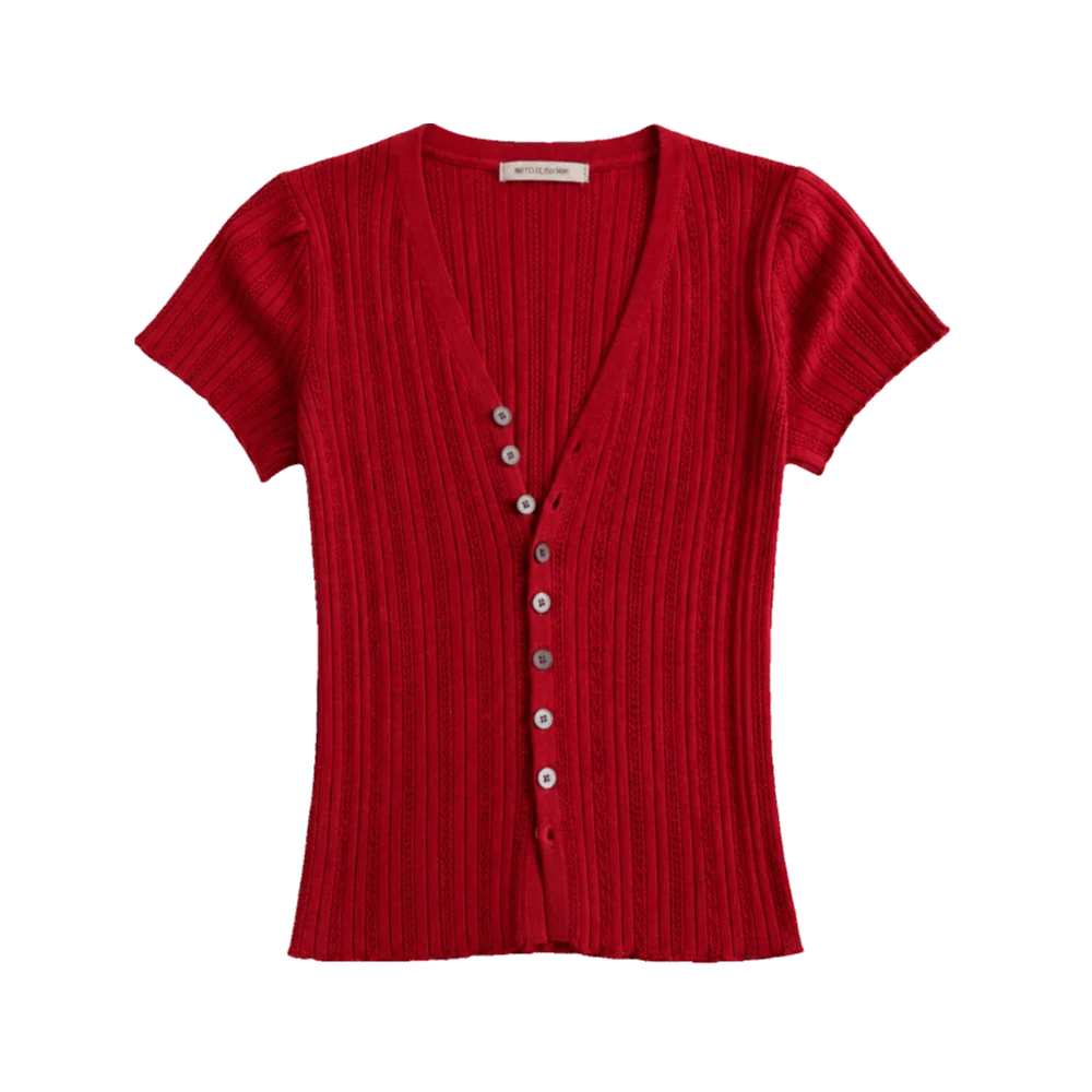 Women's Ice Silk V-Neck Hollow Knit Cardigan Short Sleeve Top