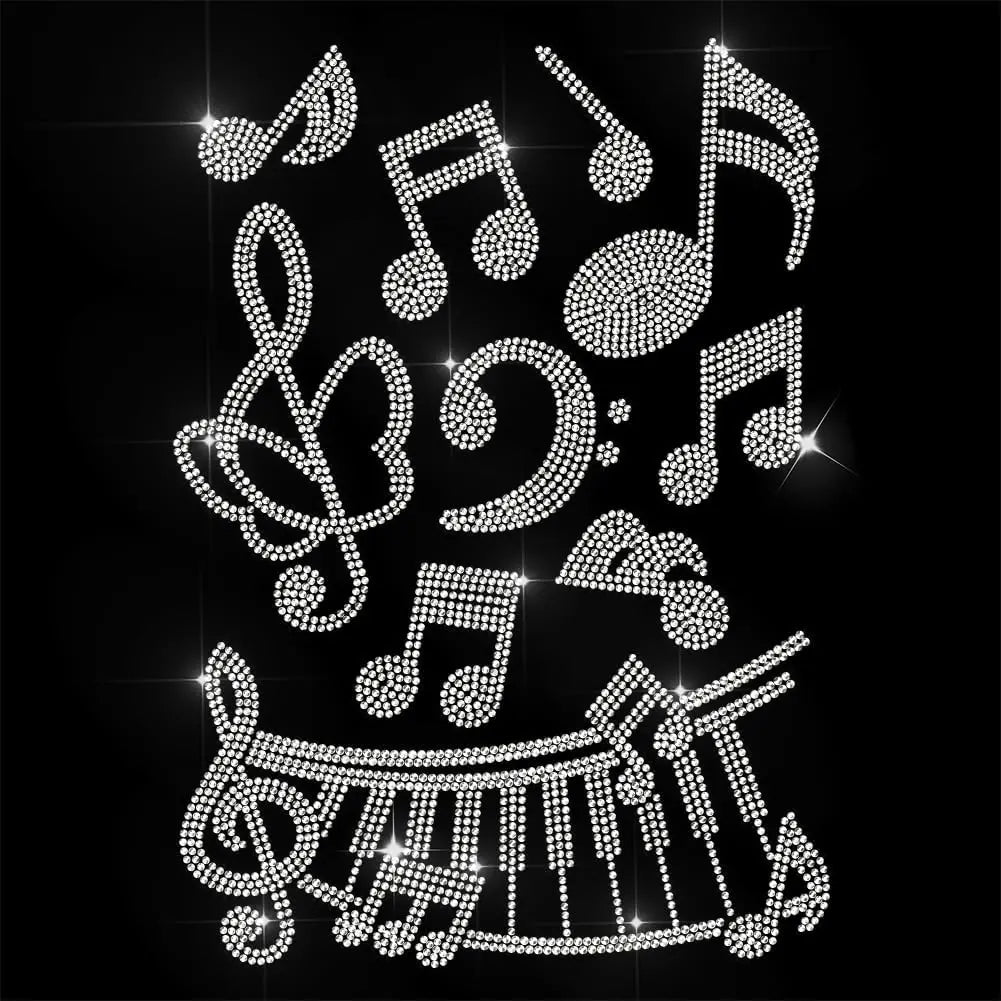 Rhinestone Iron-On Music Notes Patch – Large 11.6×8.2" Appliqué