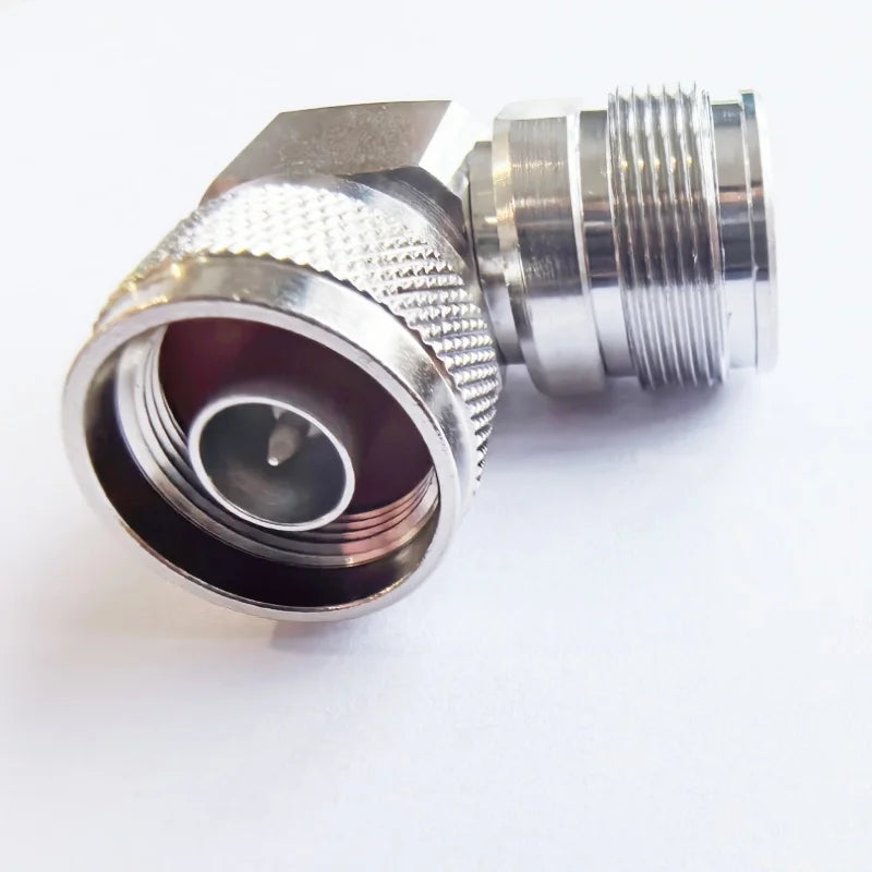 Mini DIN 4.3-10 Female to N Male 90° Right Angle Coax Adapter