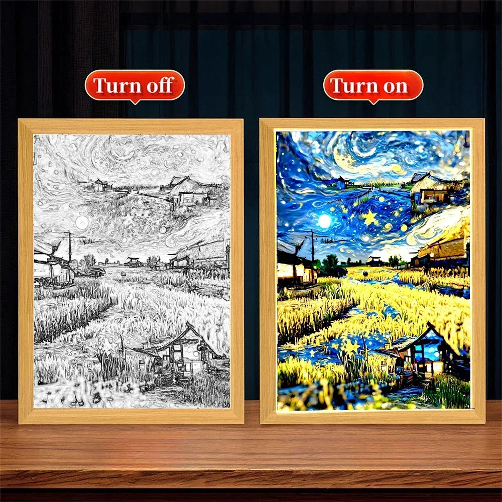 Van Gogh Starry Sky LED Light Painting – Wall Art Night Lamp