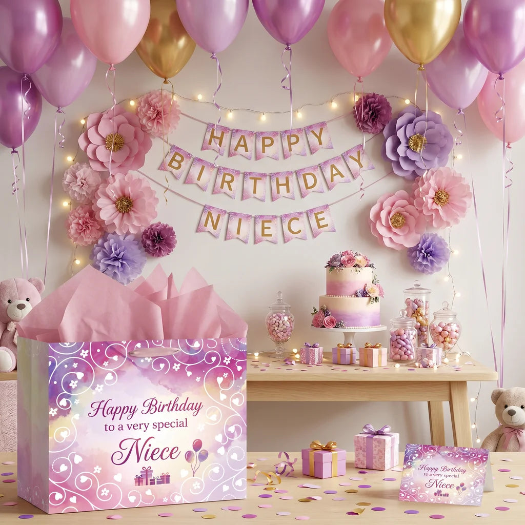 Niece Birthday Gift Bag Set with Greeting Card & Tissue