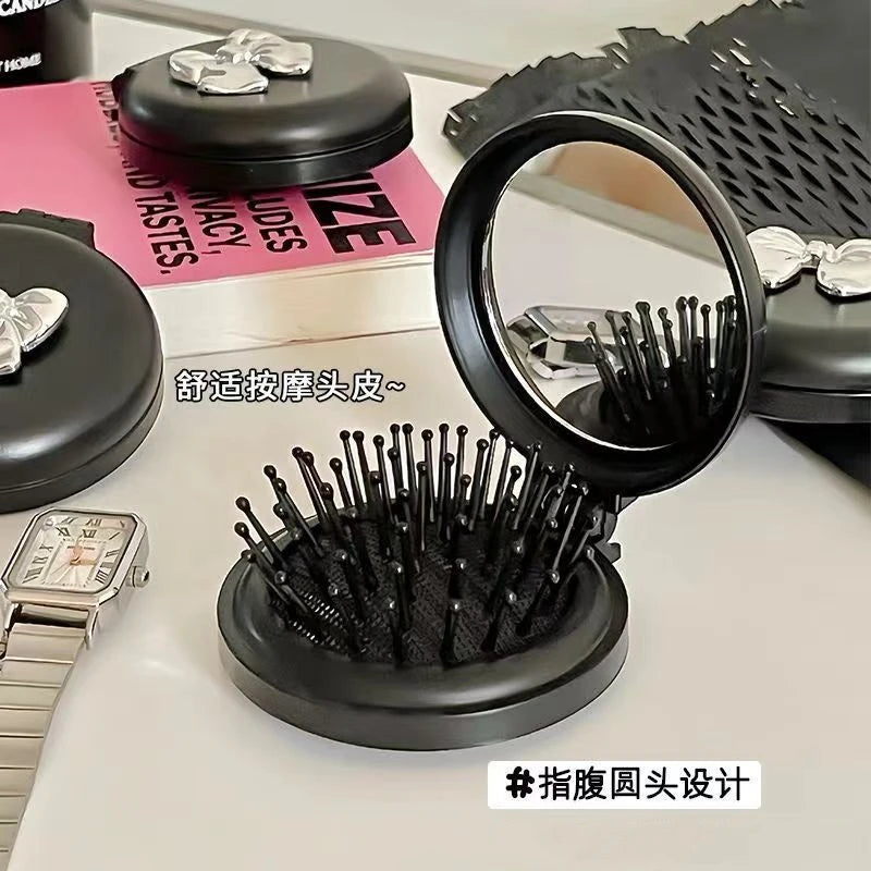 Folding Air Cushion Comb with Mirror – Mini Travel Hair Brush