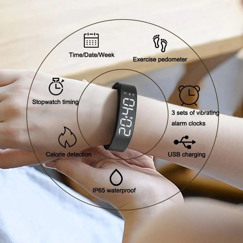 Vibrating Alarm Wristband – LED Clock & Sleep Tracker Watch