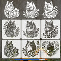 6-Piece Cat & Floral PET Hollow Painting Stencils 30x30cm