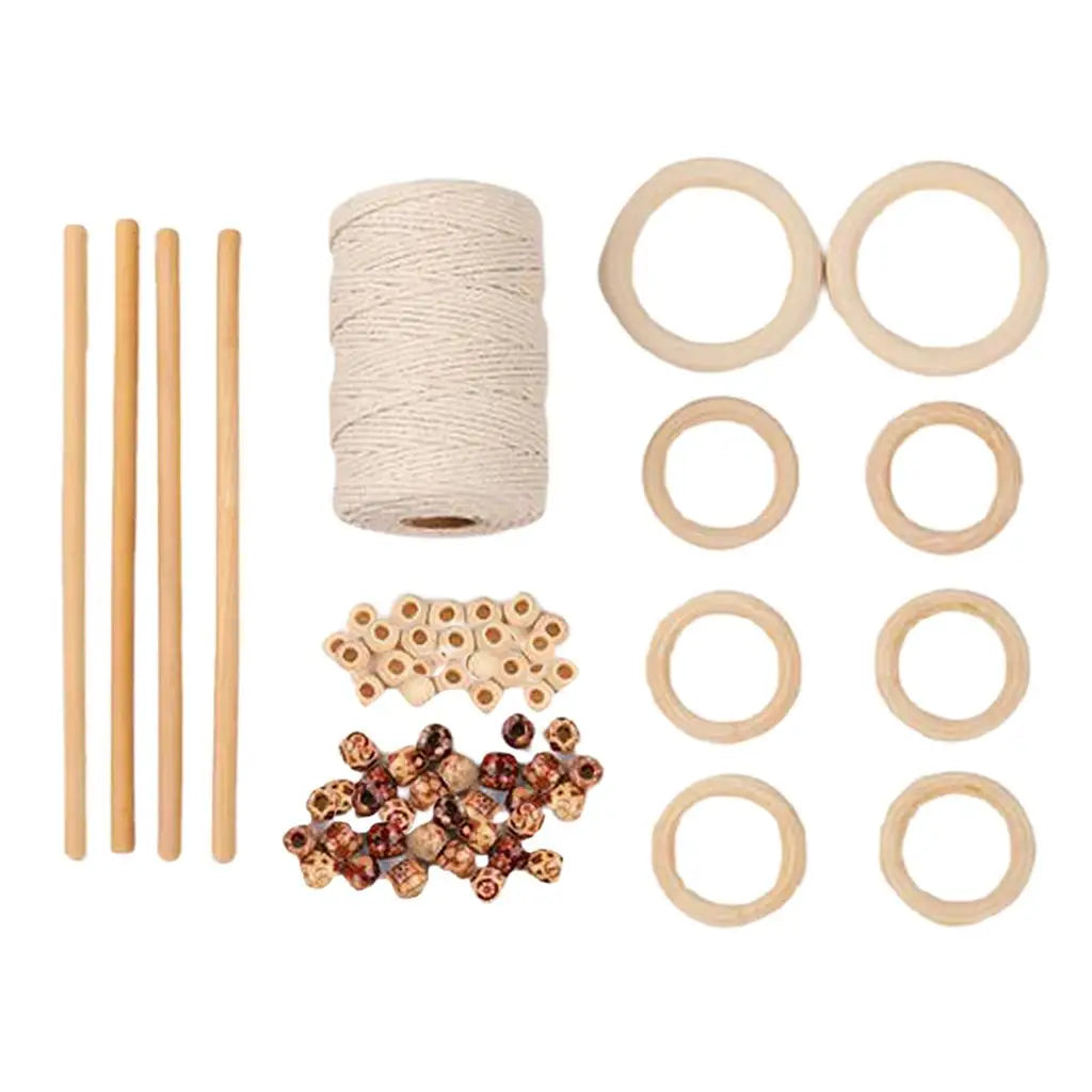 Macrame Cord 3mm 109 Yards – Natural Cotton Kit with Wood Rings