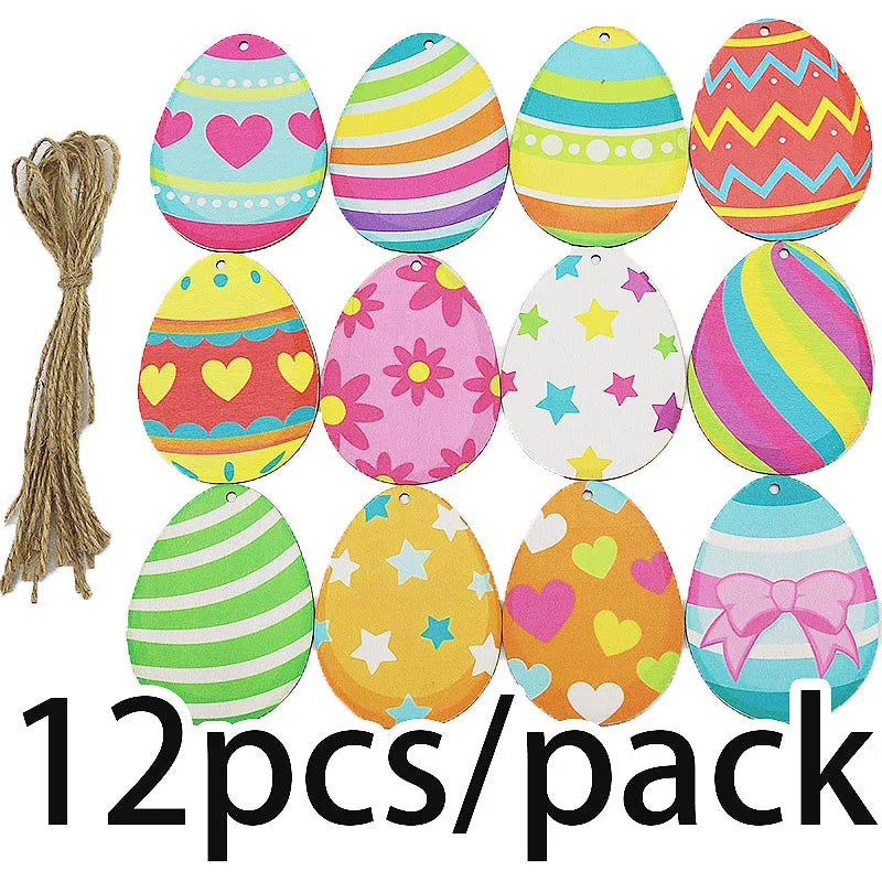 12-Pack Wooden Easter Egg Decorations – 80x60mm DIY Craft