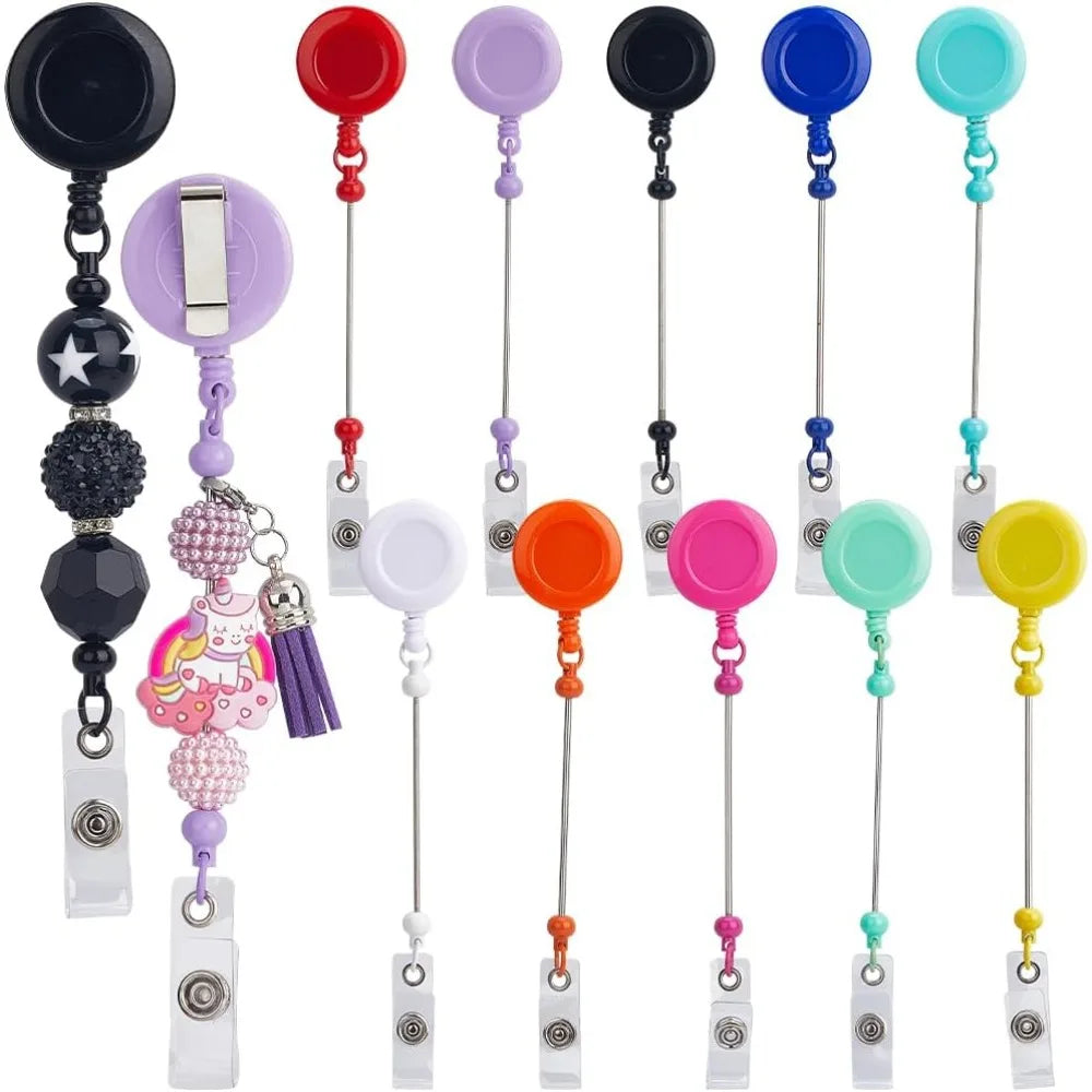 10-Pack Beadable Retractable Badge Reel Holders with Bar Clips